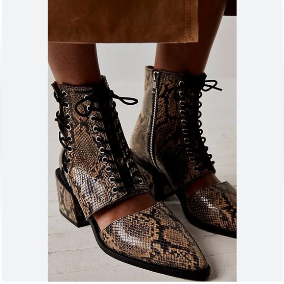 Free People Shoes - Free People Charlotte corset snakeskin pointed toe booties
